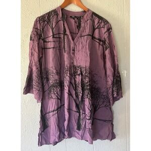 Women's APU Purple Black 3/4 Sleeve Tunic Top Size XL Whimsigoth Lounge